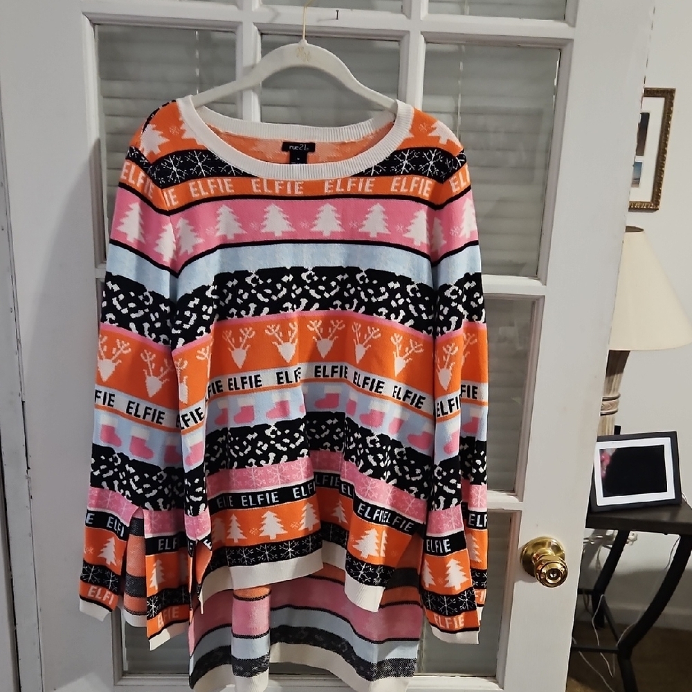 Festive Multicolor ELFIE Christmas Sweater. Size Medium